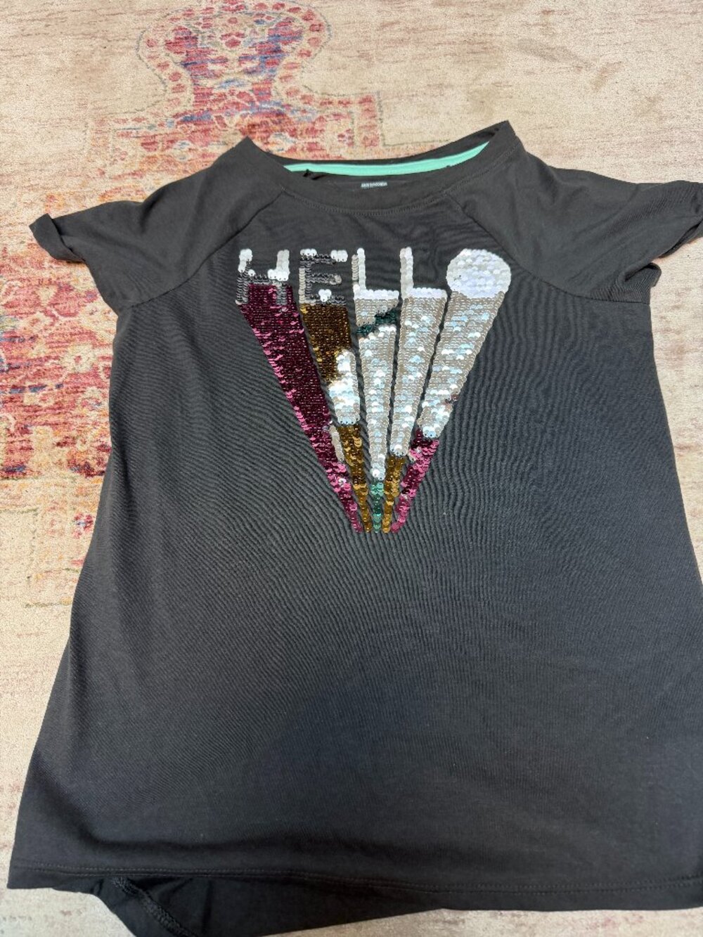 Cat & Jack Kids Girls Dark Gray/Sparkles Short Sleeve T-Shirt Size Large (10/12)
